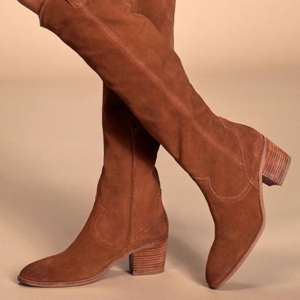 Brown Suede Knee-High Boots
